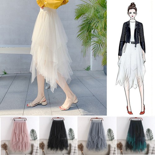 Elastic mesh tulle skirt - mesh,