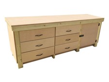 Wooden MDF top workbench, tool