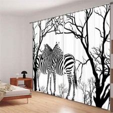 Two Zebras Tree 3D Blockout Photo Curtain Print Curtains Fabric Kids Windows