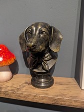 Miniature Dachshund Bust Statue Antique Bronze Effect Quirky Home Decor