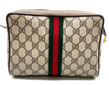 Auth GUCCI GG Supreme Sherry Line PVC Leather Brown 89.01.012 Clutch Bag i100196