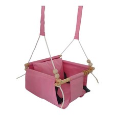 Pink Colour Canvas Baby Swing Wooden Hanging Swing Seat Chair with Safety Belt