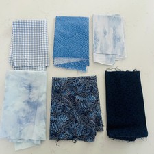 Cotton Quilt Fabric Remnants Lot of 6 Blue Prints Quilting Sewing Material