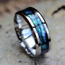 8mm Men's Tungsten Carbide Ring with Abalone Shell Inlay Wedding Band Jewelry