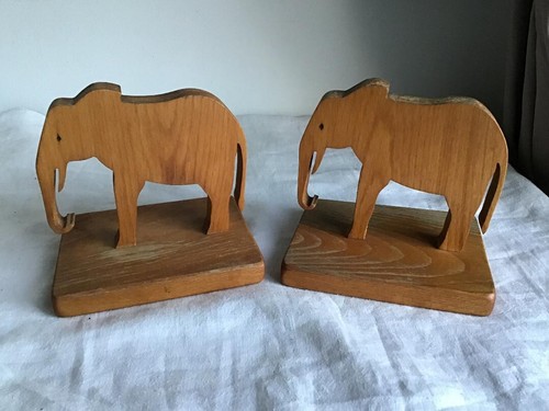 Pair carved wooden elephant - carved,
