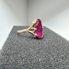 Ring Vintage USSR Russian Jewelry Rose Gold 14K ⭐️ 583 Pink Corundum, Rubi