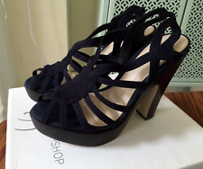 BNIB Topshop Navy Blue Suede Wooden Platform Clog Sandals Lola Uk Size 8 41