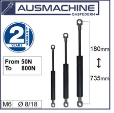 2X Gas Strut Gas Springs 180mm - 735mm Lenght 50N - 800N with EYELET Universal