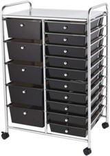 15 Drawer Trolley Storage Unit Organiser On Wheels For Salon Office Rack Black