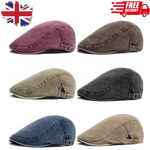 Men flat cap washed newsboy - flat,