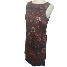 MONSOON SILK COTTON BLEND BROWN/BLUE FLORAL PENCIL DRESS UK 10