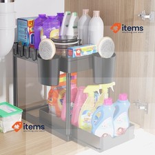 HIYAA Sink Shelf Kitchen Organiser, Stainless Steel Adjustable Black