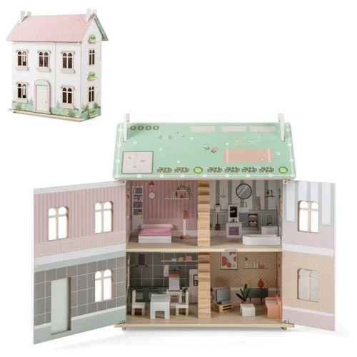 Costway wooden dollhouse with - dollhouse,