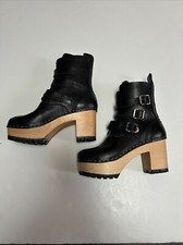 SWEDISH Hasbeens Buckle Boot Platform Black Leather Clog Rare Style 35 EUC $450