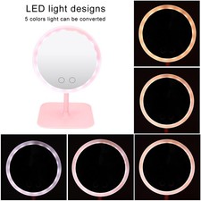 Pink USB Charging 5 Color Light Desktop Cosmetic Mirror Adjustable LED Makeu HOT