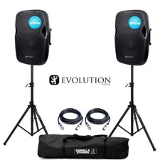Evolution RZ12A Active 2000W 12" DJ Disco PA Speaker Package (Pair) with Stands