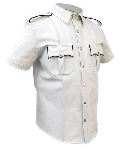 Mens pure white leather shirt - mens,