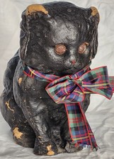 So RARE Antique Papier Mache 7" Lucky Black Halloween Cat Money Or Candy Box