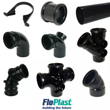 "FLOPLAST" 110mm  Black Soil Pipe Fittings Bend, Socket, Branch, Vent
