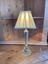 Vintage Cut Clear Glass Lamp Light Bedside Table Modern Gold Trims Detail Medium