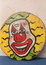 FUNFAIR FAIRGROUND CIRCUS  SCRATCH PAINTED WOODEN CLOWN FACE SIGN DECORATIVE 