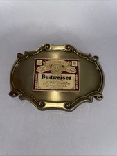 VTG BUDWEISER Beer Belt Buckle Raintree Red & White Enamel On Brass 1978 9x6.5cm