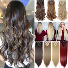 ON CLEARANCE Clip in 100% Real Natural as Human Hair Extensions 8 Pcs  Long Wavy