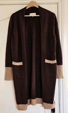 Out of Office Cashmere Blend Wool Knitted Long Line Tonal Cardigan, Size S