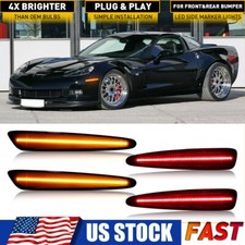 For 05-2013 Chevy Corvette C6 Smoked Front Rear LED Side Marker Lights Amber+Red
