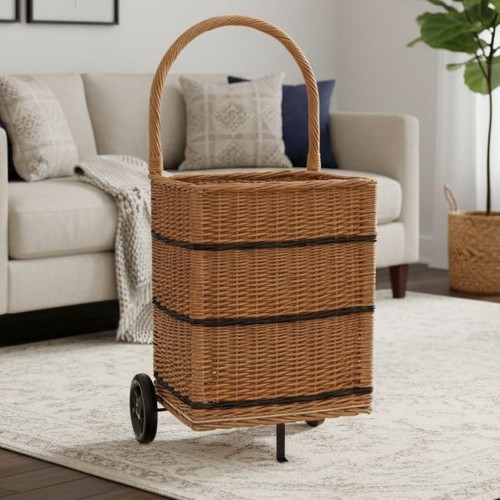 Square wicker trolley - trolley, basket
