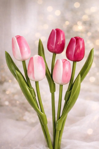 Wooden tulips bouquet - 5, pink