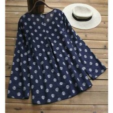 Plus Size Tops Blouse Ladies Tunic Baggy T-Shirt Casual Dress Printed Dot Women