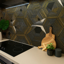 Gold & Black Decor Floor & Wall Porcelain Tiles 600x600x10mm-splashback, feature
