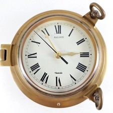 Saloon Nauticalia Clock, Heavy, Round, Brass, Wall Mounted, With Compartment