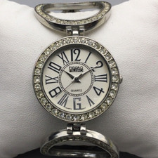 Figaro MIlano Bling Watch Women 34mm Silver Tone Crystals New Battery 7.5"