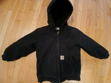Carhartt Hooded Black Jacket Quilted Lined Fullzip Size Youth S (7-8) Kids EUC 