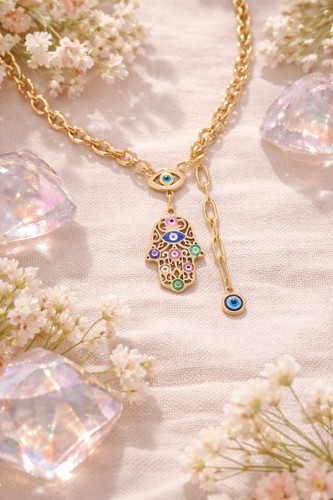 Hamsa protection necklace with - protection,