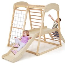 6-in-1 Indoor Jungle Gym Climbing Toy Kids Wooden Playground Climber Playset