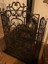 Vintage Iron Fire Guard Screen with Decorative Pattern