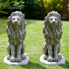 LION PAIR Stone Garden Ornament 40cm Statue Pillar Cap Gate Post ⧫onefold-uk