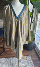 Adress Copenhagen Beige Print Silk Blend V-Neck Midi Cocoon Dress SZ L new tags