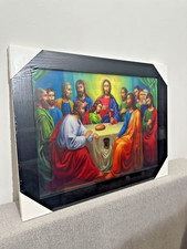 3D Jesus The Last Supper Black Framed Wall Art Poster - 3-in-1 Design