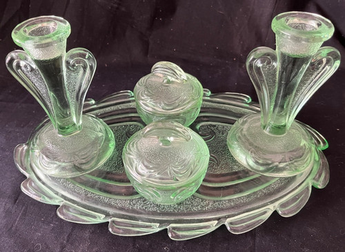 Vintage green glass art deco