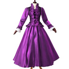  maid Lolita purple satin long dress cosplay costume