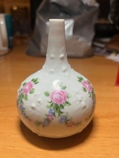 Vintage Wallendorf Porcelain Bottle Vase - Rose Garland Swags