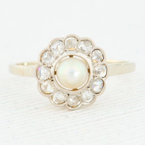 Pearl diamond cluster ring - pearl,