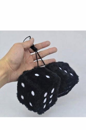 Black fuzzy dice car - black, view