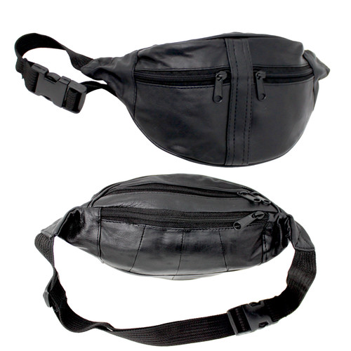 Unisex black leather waist bum - leather,