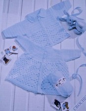 CROCHET PATTERN DK BABY MATINEE JACKET & CARDIGAN 4 SIZES PREM - 2 YEARS