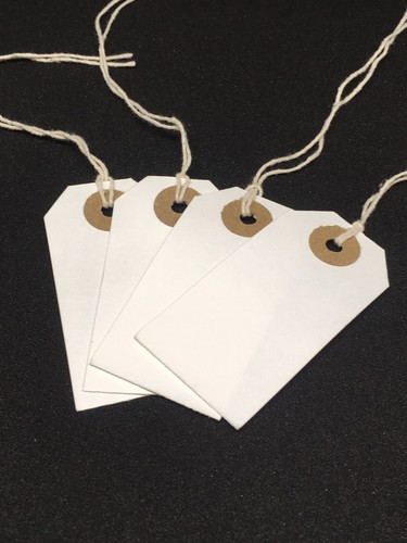White strung tie tags - white,